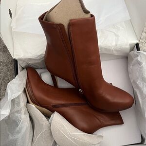 Nine West Cognac Brown Leather Ankle Booties